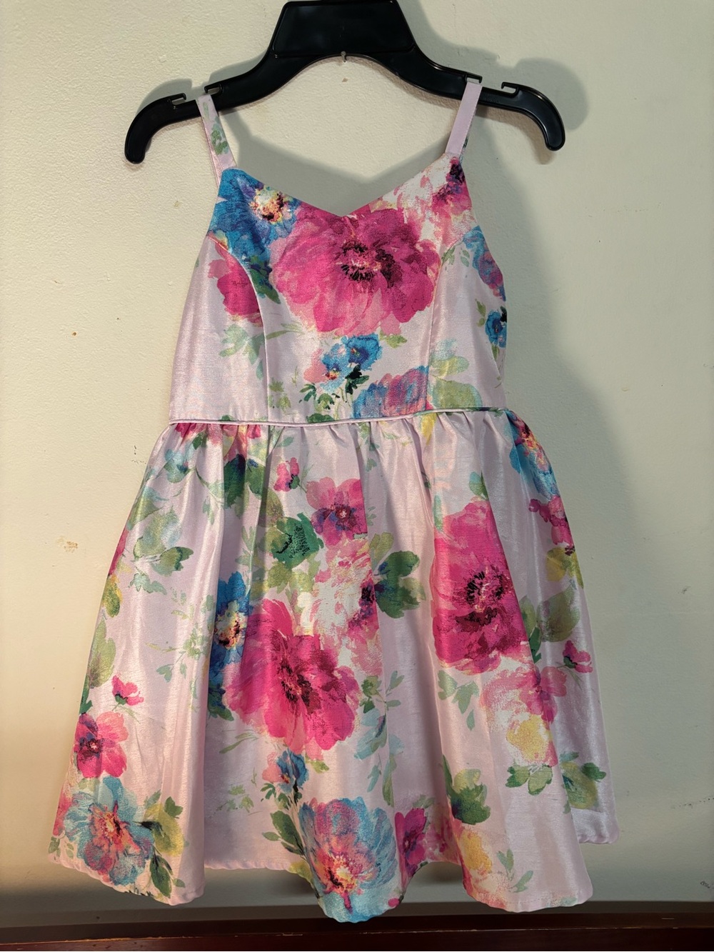 Target Pink Floral Satin Party Dress with Blue and Green Accents